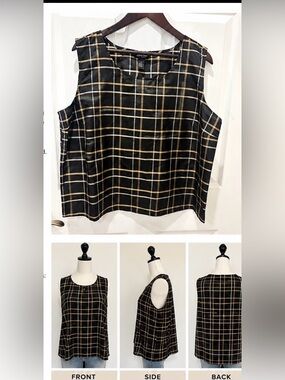 Vintage Karen Arnold Sleeveless Black Plaid Shell Top  XL